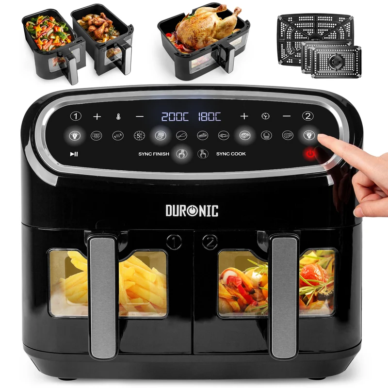 Duronic AF34 BK Heißluftfriteuse, Heißluftfritteuse für Süßkartoffel Pommes, Friteuse HLF 10L Volumen Heißluftfrittöse, Fritteuse für Rezepte ohne Öl