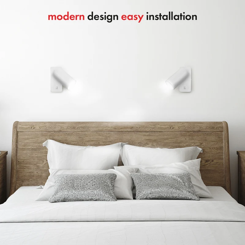 Maclean wall lamp / wall light, spot, round, GU10, with 55x100mm switch, white, MCE369 W