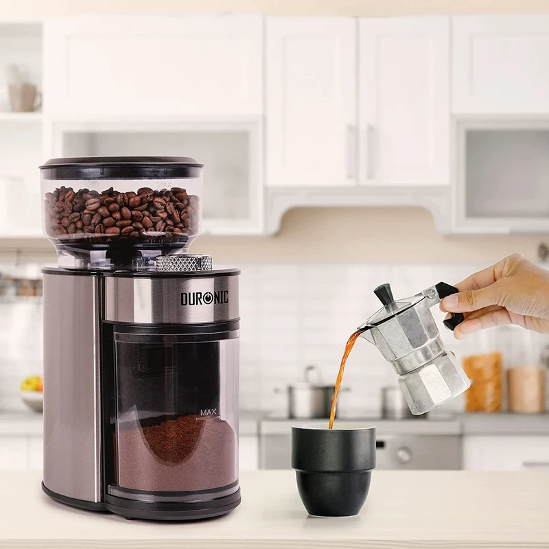Duronic BG200 Elektrische Kegelmühle | 200 W Kaffeemühle mit Mahlwerk | 200 g Kaffeebohnen | Mahlgrad von grob bis fein | Mengendosierung bis 12 Tassen Kaffee | geeignet für French Press Café