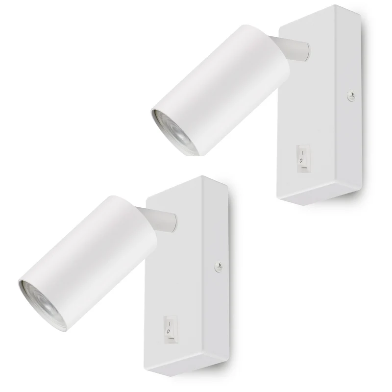 Wall lamp Maclean, spot, round, GU10, with switch 55x90mm, white color, MCE369 W 2pcs+ LED bulb GU10 7W Maclean Energy MCE437 NW neutral white 4000K, 220-240V~, 50/60Hz 2pcs