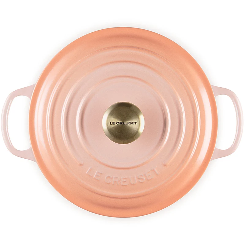 Le Creuset Bräter Signature rund 24 cm mit Goldknopf Peche