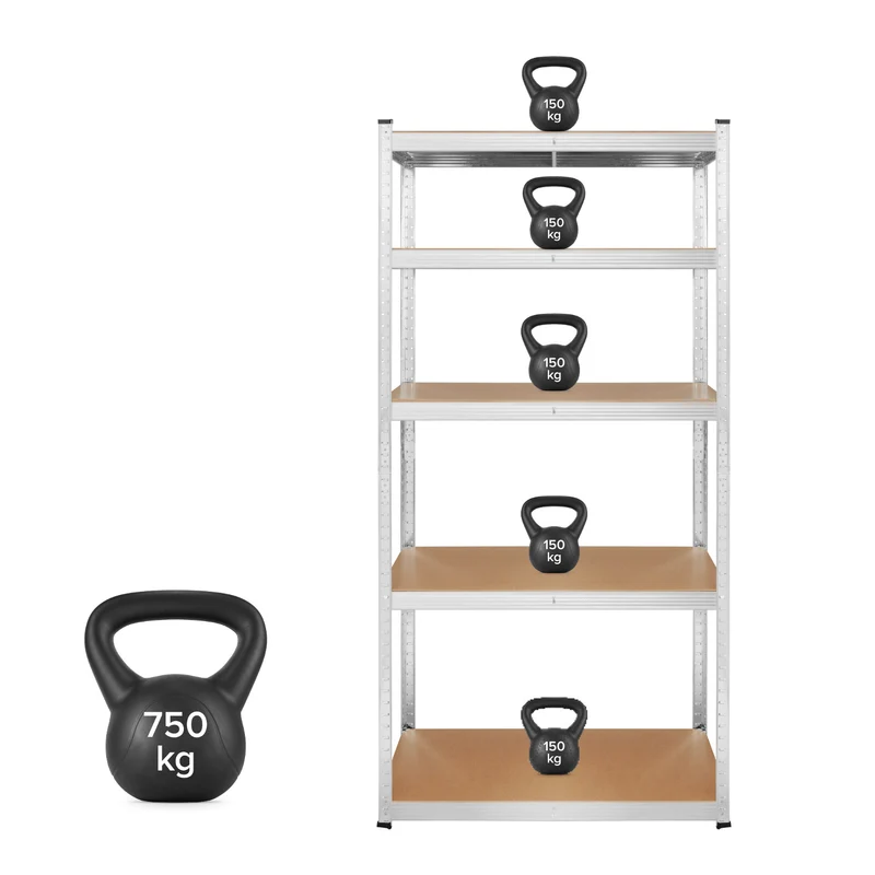 Metal storage rack, 5 shelves, maximum load capacity of 750 kg, 180x90x40, silver, Rebel