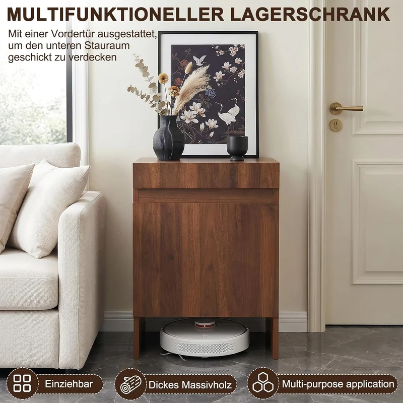 Robot Vacuum Storage Cabinet with Doors Robot Vacuum Cabinet with Pull-Out Top Wood Freestanding Rac