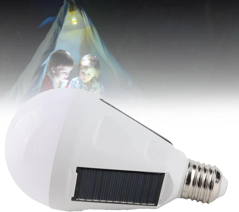Solar Panel LED Glühbirne - tragbar, Wasserdicht IP65, Camping Wandern, 12W, AC 85-265V, Aussen-Inne