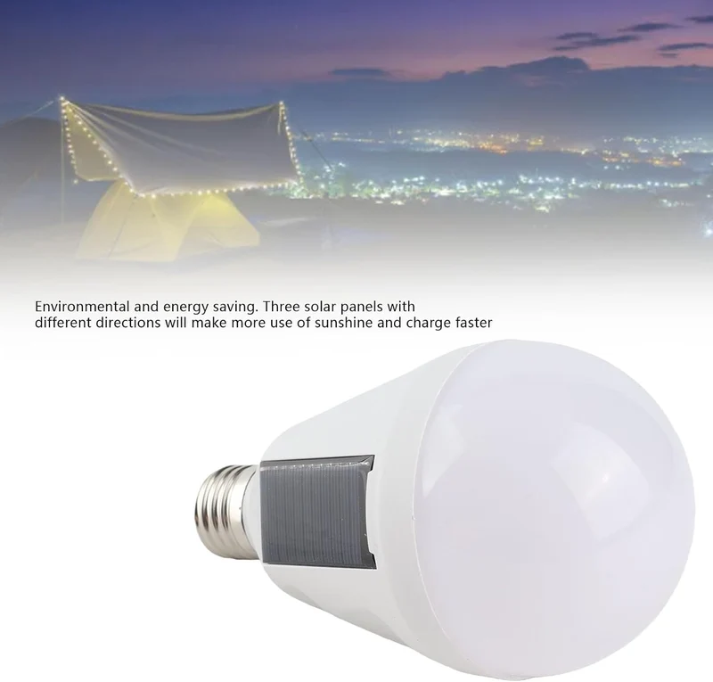 Solar Panel LED Glühbirne - tragbar, Wasserdicht IP65, Camping Wandern, 12W, AC 85-265V, Aussen-Inne