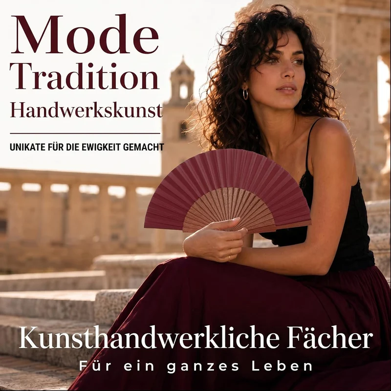 Handgefertigter Spanischer Fächer - Grüner Fächer- Fächer aus Sipo-Holz und 100% Baumwolle - Fächer