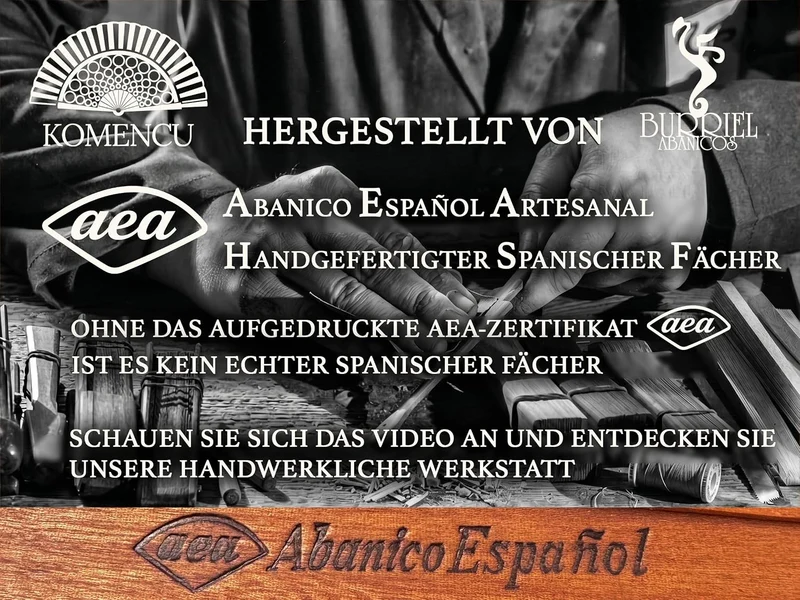 Handgefertigter Spanischer Fächer - Grüner Fächer- Fächer aus Sipo-Holz und 100% Baumwolle - Fächer