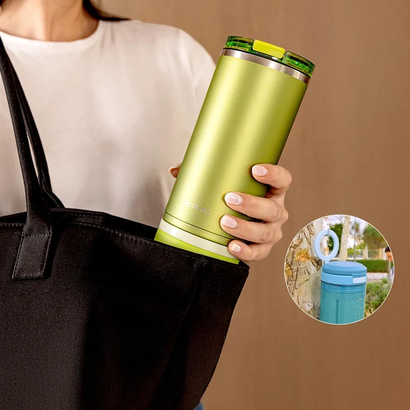 Cecotec Tragbarer Smoothie Maker Power Titanium Shake2Go Candy Steel. 180 W, 600 ml Metallbecher BPA