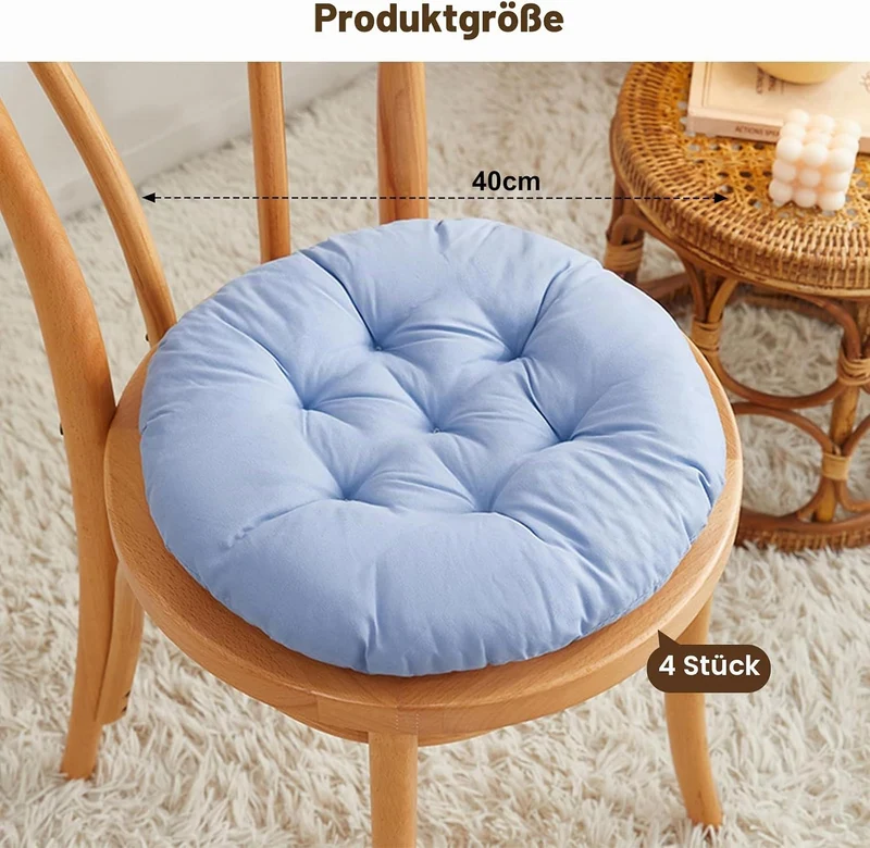 4er Set Stuhlkissen Rund, 40cm Bequemes Sitzkissen Gefüllte Sitzkissen, Runden Bodenkissen Stuhlaufl