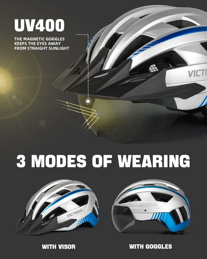 VICTGOAL Fahrradhelm MTB Mountainbike Helm mit magnetischem Visier Abnehmbarer Sonnenschutzkappe und