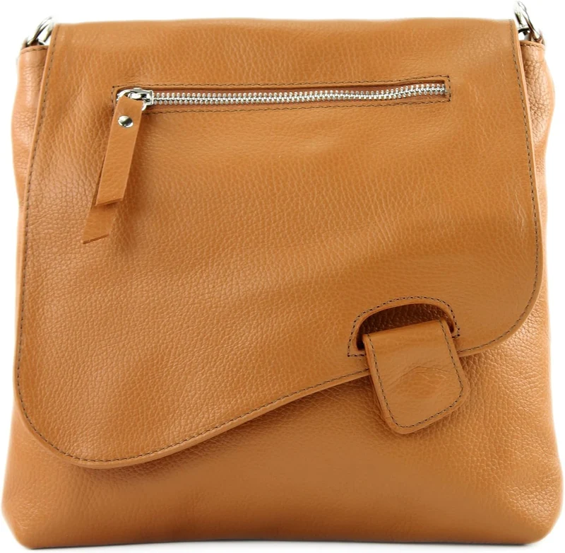 modamoda de - T146 - ital. Umhängetasche Schultertasche aus Leder Camel2021, Camel2021