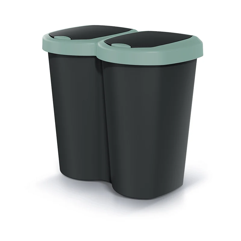Compacta B Duo trash garbage can, green/black, 40L capacity, one compartment, two lids, wall-mounted version, NDBS40-5575C_S411
