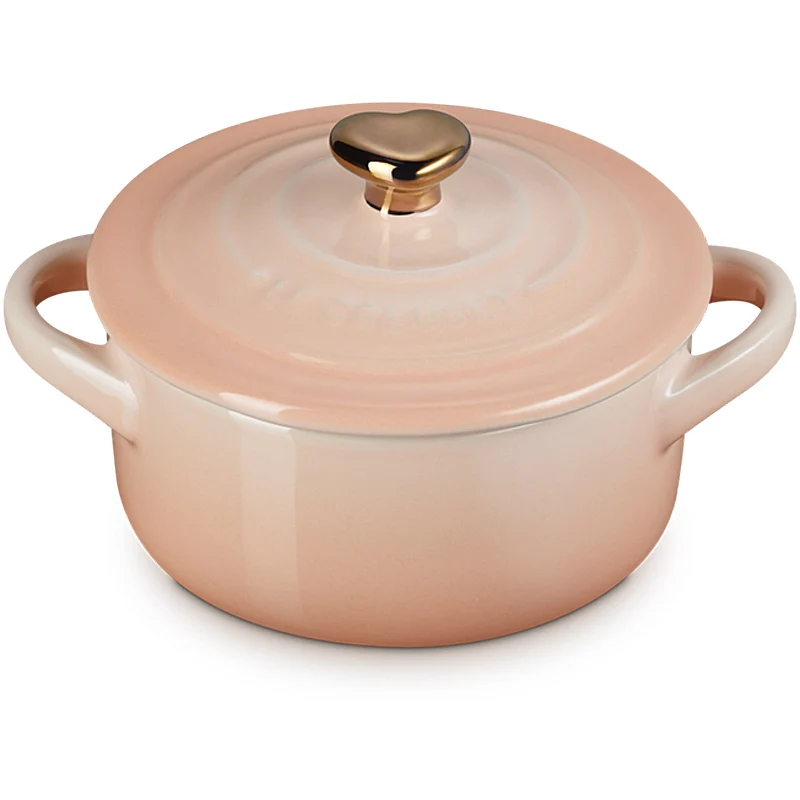 Le Creuset Mini Cocotte 10 cm mit goldfarbenem Herzknopf Peche