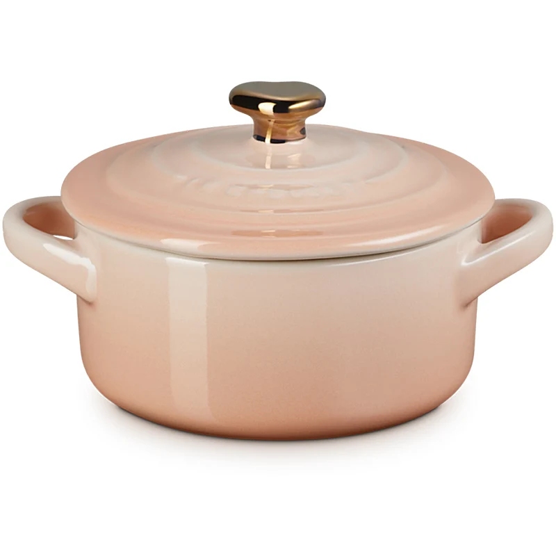 Le Creuset Mini Cocotte 10 cm mit goldfarbenem Herzknopf Peche