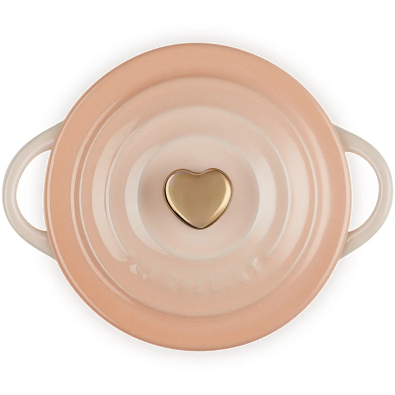 Le Creuset Mini Cocotte 10 cm mit goldfarbenem Herzknopf Peche