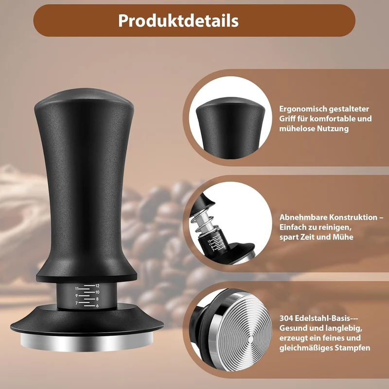 SANTUO Espresso Tamper 51mm, Druckregulierender Kaffee Tamper mit Skala, Edelstahl Siebträger Zubehö