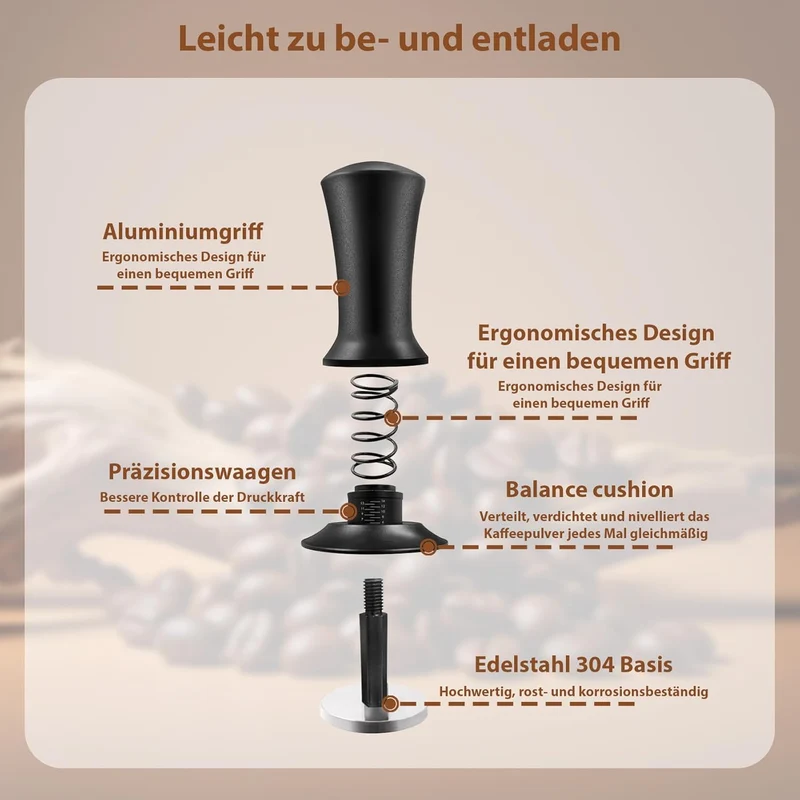 SANTUO Espresso Tamper 51mm, Druckregulierender Kaffee Tamper mit Skala, Edelstahl Siebträger Zubehö