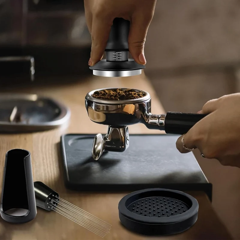 SANTUO Espresso Tamper 51mm, Druckregulierender Kaffee Tamper mit Skala, Edelstahl Siebträger Zubehö