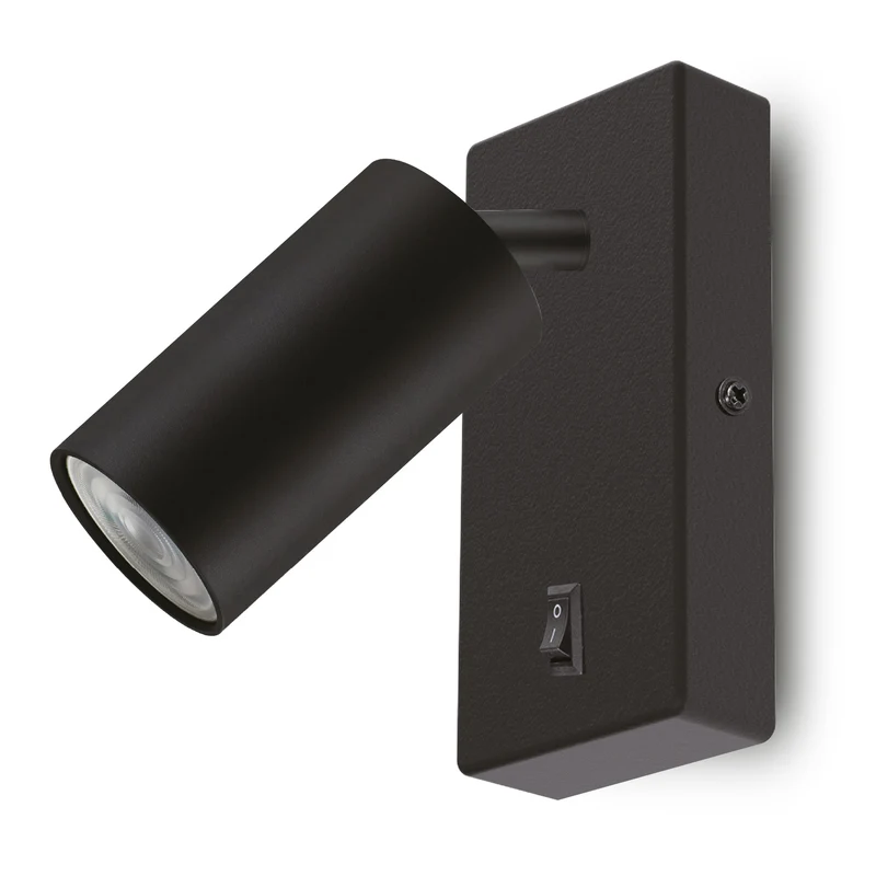 Wall lamp / wall lamp Maclean, spot, round, GU10, with switch 55x90mm, black color, MCE369 B+ LED bulb GU10 7W Maclean Energy MCE437 NW neutral white 4000K, 220-240V~, 50/60Hz, 490 lumens