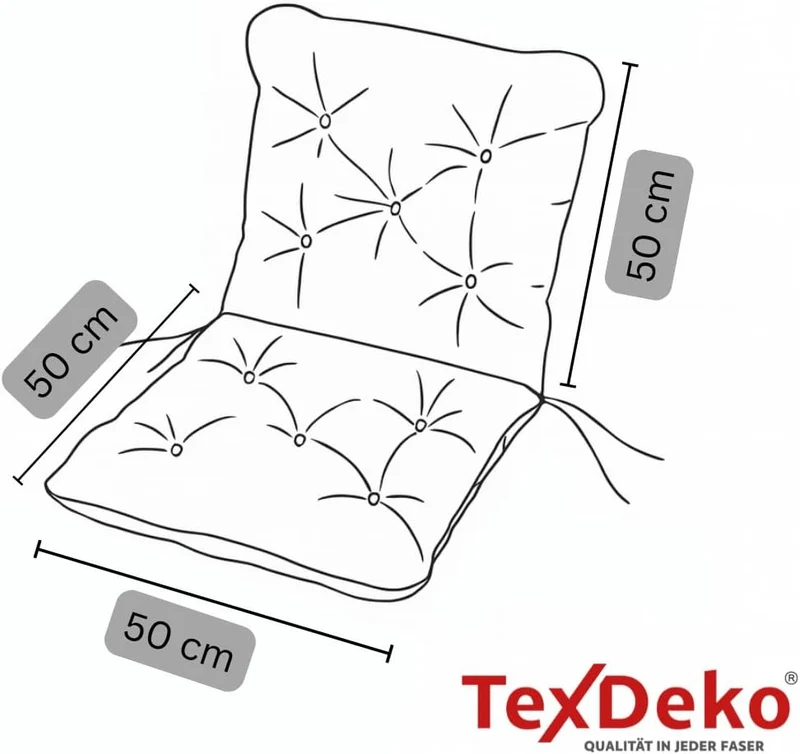 TexDeko® Ecolen Niedriglehner Auflage für Gartenstuhl 50x50x50cm Leinenstruktur hochwertig gepolster