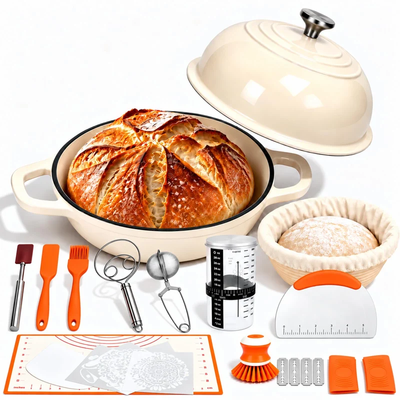 GFTIME Gusseisen Topf Brot Backen, Schmortopf Gusseisen Topf mit Deckel, Dutch Oven Brotbacktopf mit