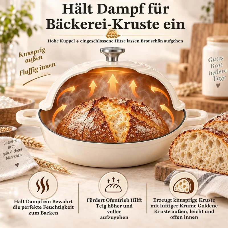 GFTIME Gusseisen Topf Brot Backen, Schmortopf Gusseisen Topf mit Deckel, Dutch Oven Brotbacktopf mit