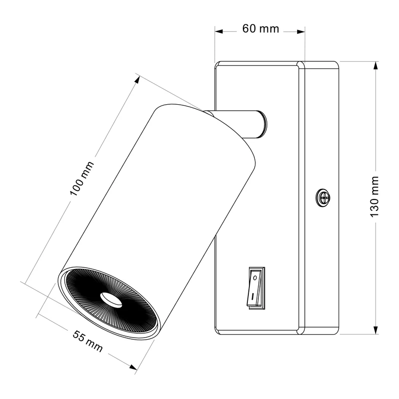 Wall lamp / wall lamp Maclean, spot, round, GU10, with switch 55x90mm, black color, MCE369 B+ LED bulb GU10 7W Maclean Energy MCE437 WW warm white 3000K, 220-240V~, 50/60Hz, 490 lumens