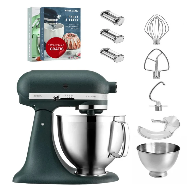 KitchenAid 4,8 L 5KSM185 Artisan Küchenmaschine Pastalover 3er Nudelwalzenset