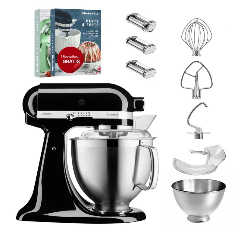 KitchenAid 4,8 L 5KSM185 Artisan Küchenmaschine Pastalover 3er Nudelwalzenset