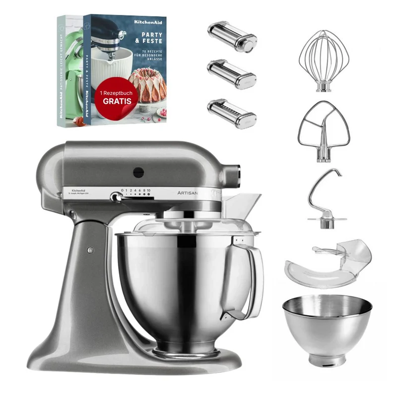 KitchenAid 4,8 L 5KSM185 Artisan Küchenmaschine Pastalover 3er Nudelwalzenset
