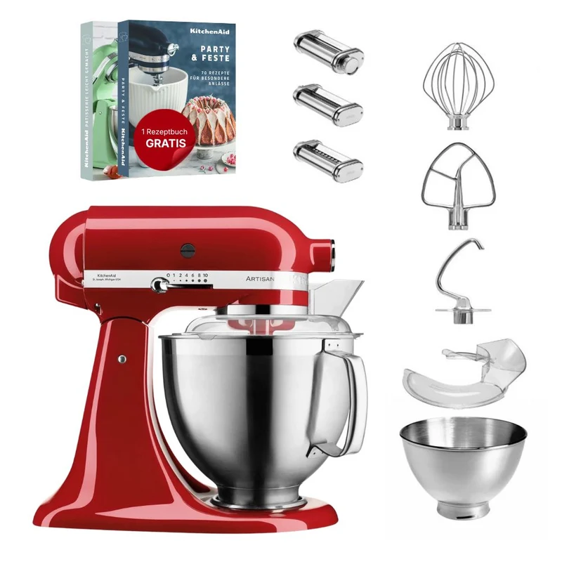 KitchenAid 4,8 L 5KSM185 Artisan Küchenmaschine Pastalover 3er Nudelwalzenset