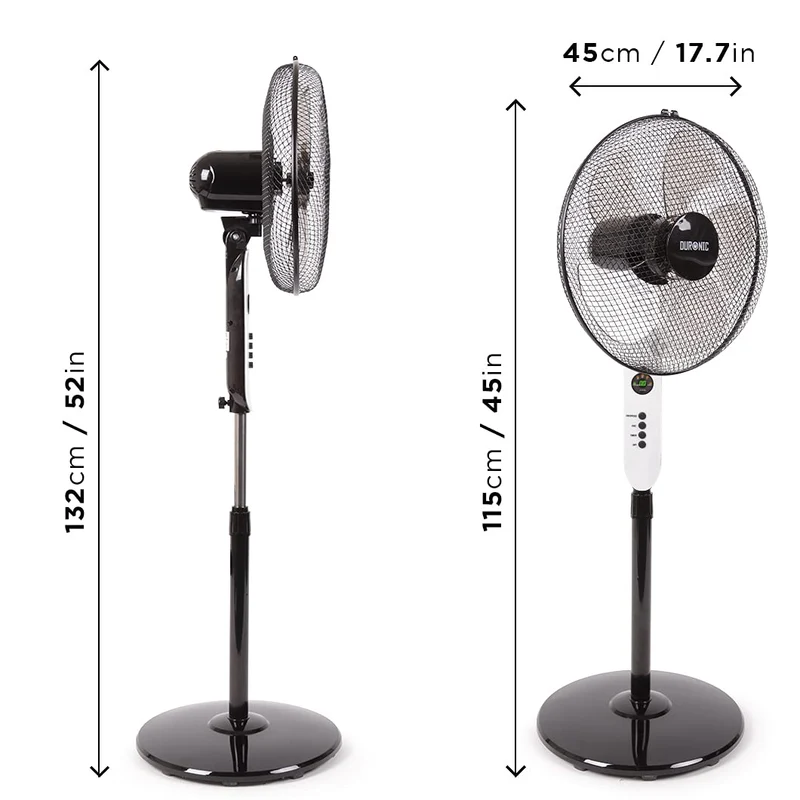 Duronic FN65 Standventilator | Ventilator 40cm leise mit Fernbedienung | Mobiler Lüfter höhenverstellbar bis 132cm | 3 Geschwindikeitsstufen und Timer | Hoher Luftdurchsatz | Oszillierend | Nachtmodus