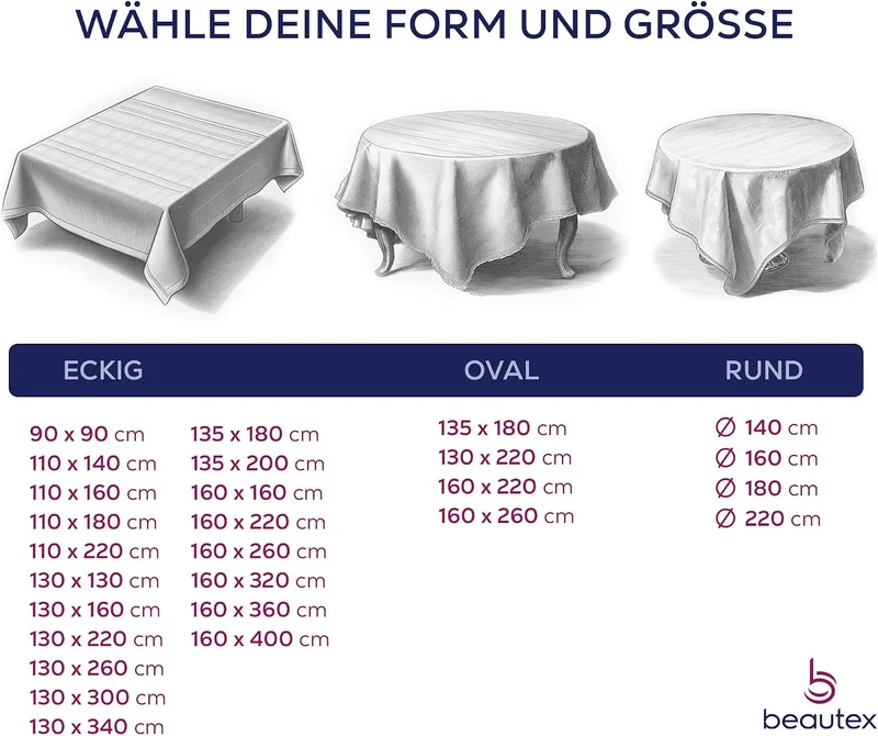 BEAUTEX fleckenabweisende und bügelfreie Tischdecke - Tischtuch mit Lotuseffekt - Tischwäsche in Lei