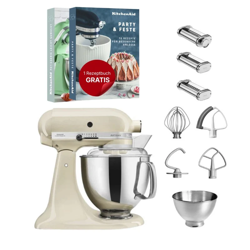 KitchenAid 4,8 L 5KSM175 Artisan Küchenmaschine Pastalover mit Nudelwalzen 3er- Set