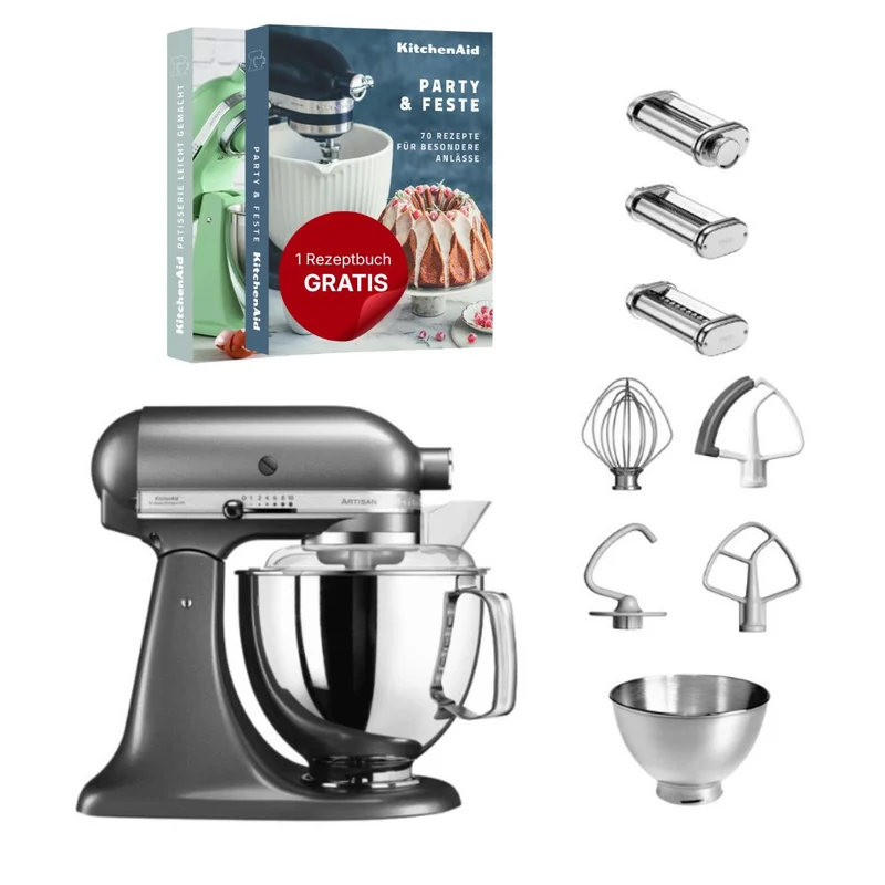 KitchenAid 4,8 L 5KSM175 Artisan Küchenmaschine Pastalover mit Nudelwalzen 3er- Set