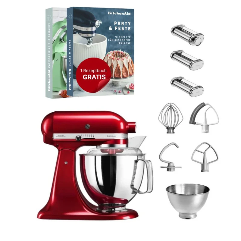 KitchenAid 4,8 L 5KSM175 Artisan Küchenmaschine Pastalover mit Nudelwalzen 3er- Set