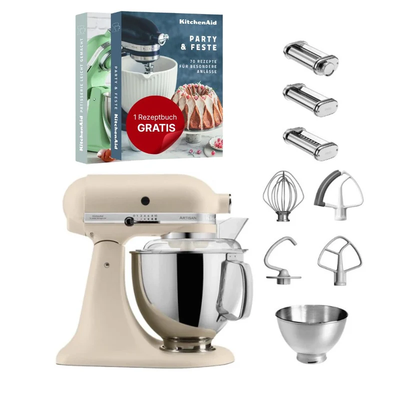 KitchenAid 4,8 L 5KSM175 Artisan Küchenmaschine Pastalover mit Nudelwalzen 3er- Set