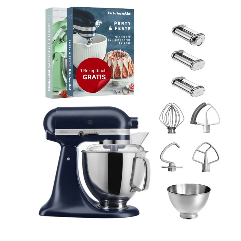 KitchenAid 4,8 L 5KSM175 Artisan Küchenmaschine Pastalover mit Nudelwalzen 3er- Set