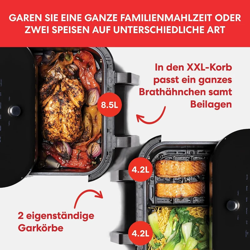 Instant VersaZone Heissluftfritteuse/XXL Single + Doppelkammer in 1-8.5L Digitaler Air Fryer Edelsta