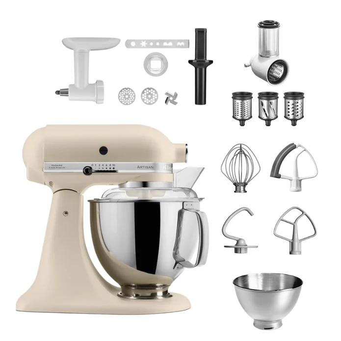KitchenAid 4,8 L 5KSM175 Artisan Küchenmaschine Allrounderset mit Gemüseschneider+Fleischwolf+Spritzgebäckvorsatz