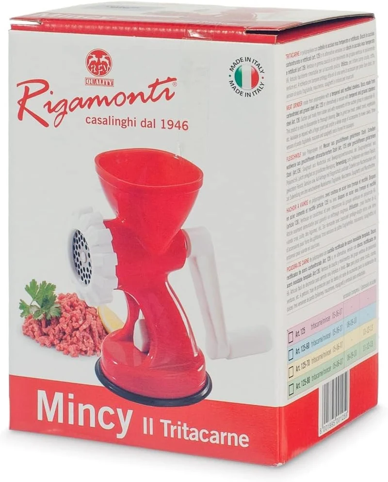 Rigamonti 125 Meat Mincer Hardened St/Steel Disks and Knife Red