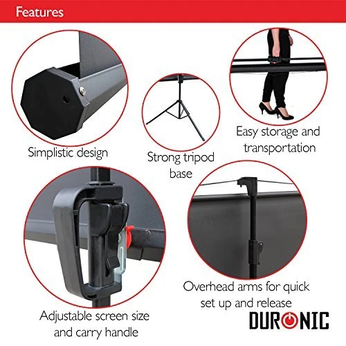 Duronic TPS86 Leinwand | 80" Stativleinwand | Stativ Beamerleinwand mit 175 x 131 cm Fläche im 4:3 Format | Heimkino mit 4K Full HD 3D | Projektorleinwand für Schule und Büro | Präsentationsleinwand