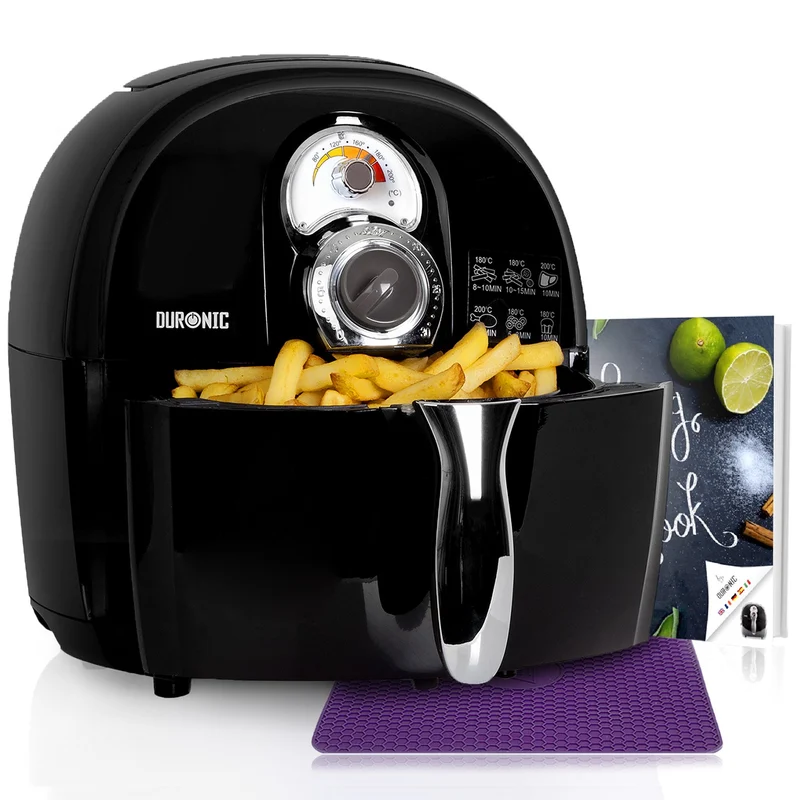 Duronic AF1 BK Heißluftfritteuse, Fritteuse mit 4,5 L Fassungsvermögen, Mini Backofen zum Dünsten, Backen und Frittieren ohne Öl, Airfryer mit 1500 W