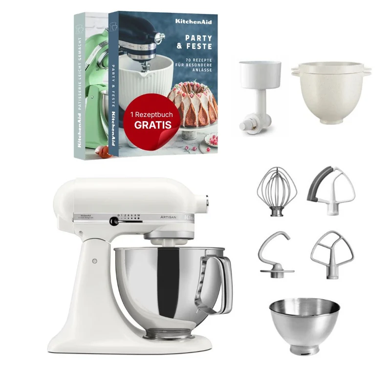 KitchenAid 4,8 L 5KSM175 Artisan Küchenmaschine Breadlover mit Messerschmidt Getreidemühlenvorsatz + Brotbackschüssel