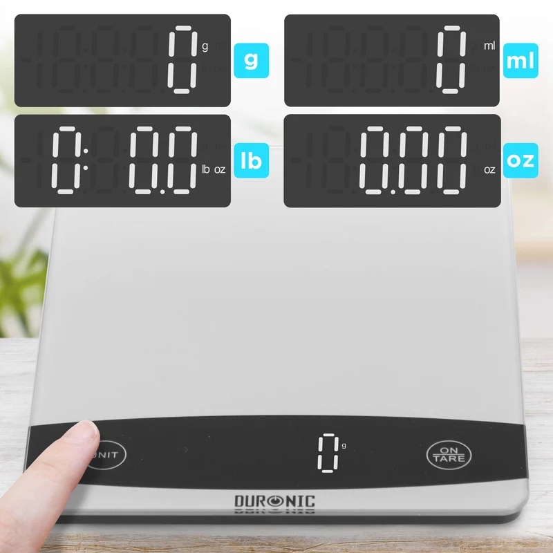 Duronic KS1009 Küchenwaage | 10 kg Digitalwaage | 1 g grammgenau Präzision-Feinwaage | Haushaltswaage mit Tara-Funktion | Digitale Waage mit Hold-Funktion | Lebensmittelwaage zum Backen und Kochen