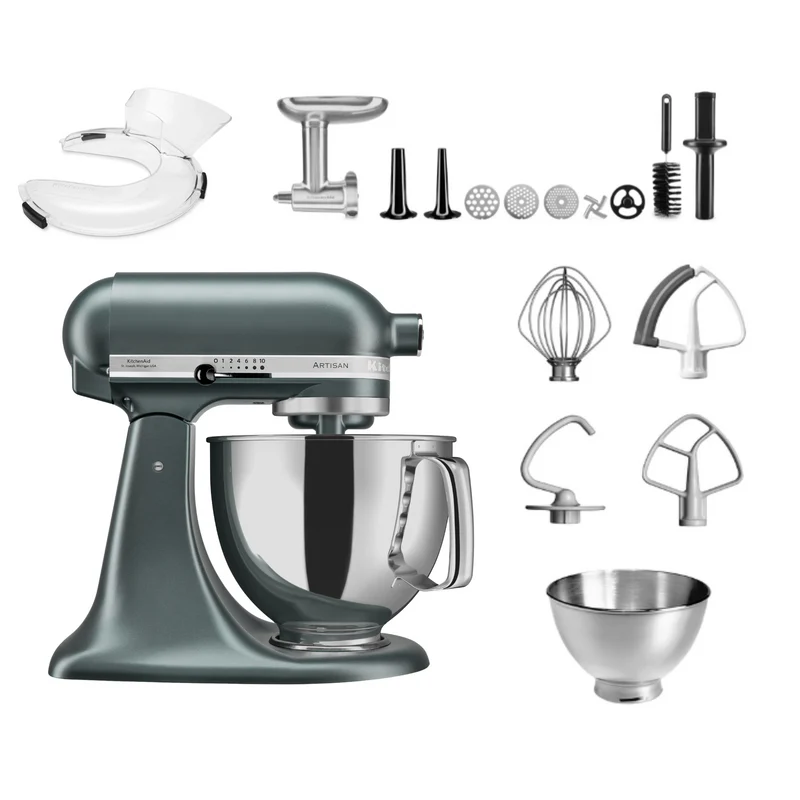 KitchenAid 4,8 L 5KSM175 Artisan Küchenmaschine Meatlover mit Ganzmetall- Fleischwolf und Spritzgebäckvorsatz