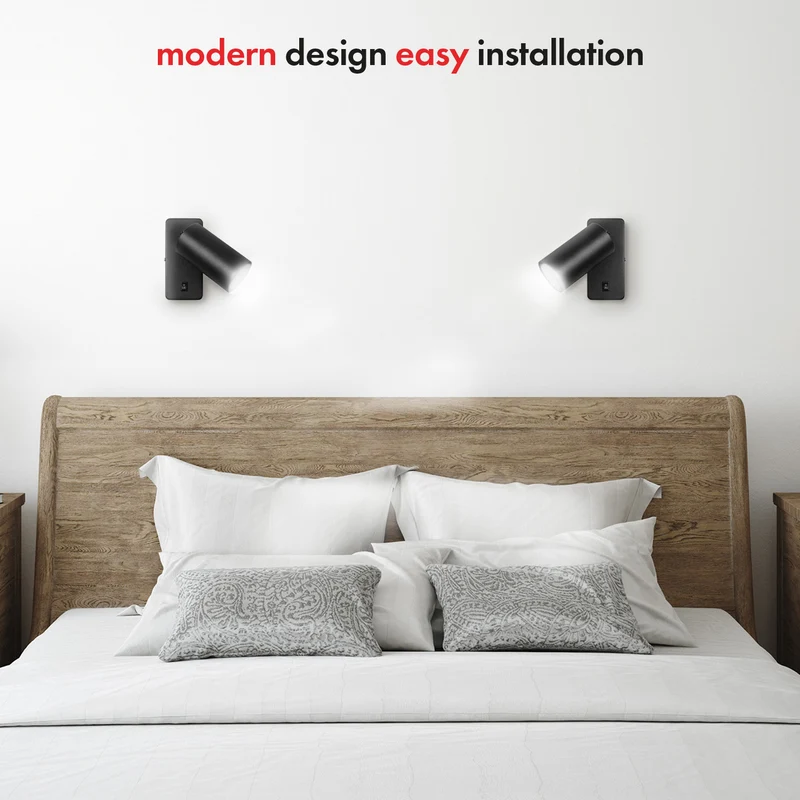 Maclean wall lamp / wall light, spot, round, GU10, with switch, 55x100mm, black color, MCE369 B