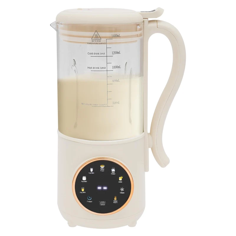 Sojamilch Hersteller, 1400ml Sojamilchmaker mit 16 Klingen, 8 Modi Sojamilch Maschine, Weiss, Blende