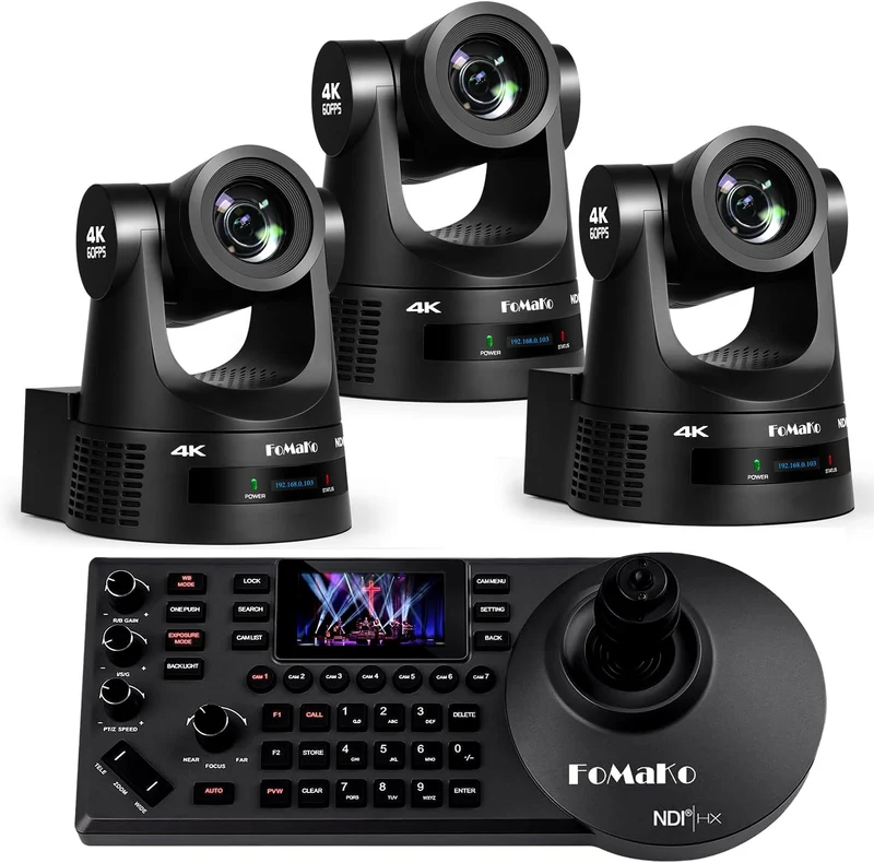 FoMaKo 4K NDI PTZ Set BK203, 4K 60fps NDI HX3 20x Optischer Zoom KI-Auto-Tracking, mit 3G-SDI/HDMI/U