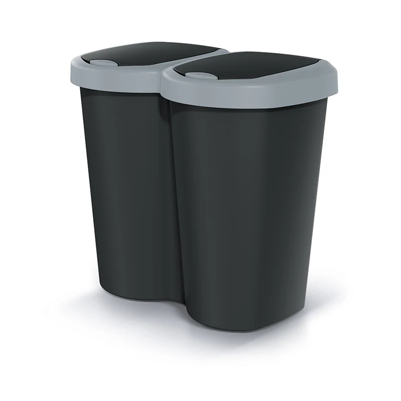 Compacta B Duo wastebasket, gray/black, capacity 40L, one compartment, two lids, wall-mounted version, NDBS40-429U_S411